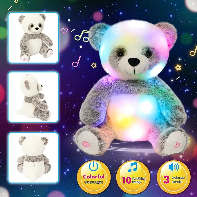 Light-up Singing Plush Panda LED Musical Stuffed Animal Adjustable Volume Lullaby Plushies Birthday Christmas Toy Gifts for Kids Toddler Girls, 13"