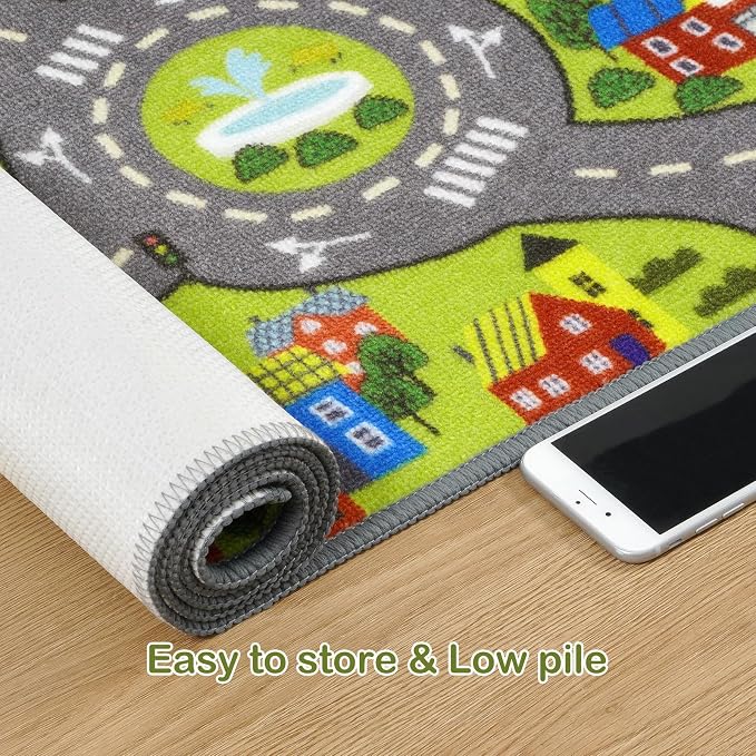 STARUIA Kids Rug Play Mat, 60"x32" Ultra Non-Slip Car Rug for Toddlers, Educational City Road Carpet Car Mat for Kids, Washable Car Kid Rugs for Bedroom Playroom Boys Room Nursery