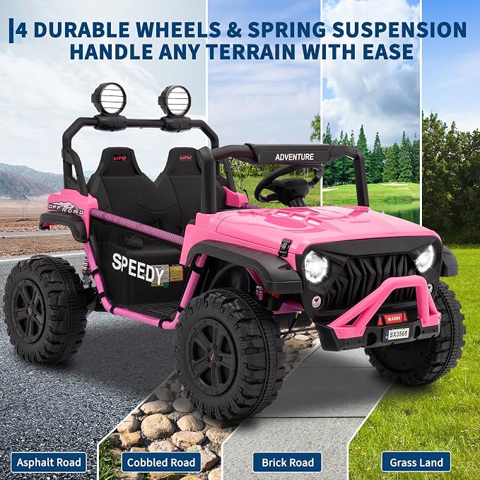Garvee 24V Kids Electric Ride On Car with 4 x 45W Powerful Motors, Parent Remote Control & Manual Driving, Safety Speed 3-5 MPH, MP3 Player, Smooth Start, for Ages 3-8, Pink
