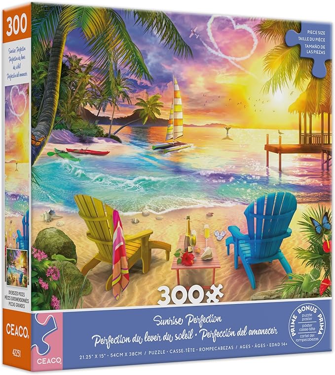 Ceaco – Sunrise Perfection - 300 Oversized Piece Jigsaw Puzzle  Large, Oversized Shapes - Great for Adults, Seniors, Family, Kids, Easy to Grip