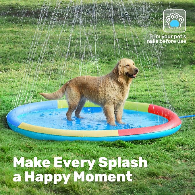 SLOOSH 60" Non-Slip Splash Pad Sprinkler - Outdoor Water Play Toys Backyard Fountain Mat for Toddlers Kids Dogs, Thickened Sprinkler Outside Pool Party Durable for Girls Boys Pets (60in, Multicolor)