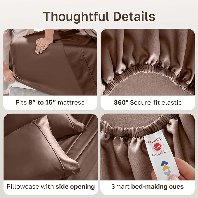 California Design Den Soft 100% Cotton Bed Sheets Twin Size Set, 400 Thread Count Good Housekeeping Award Winner, Silky Smooth Sateen Weave, Durable Twin Bed Sheet Set - Espresso Chocolate Brown