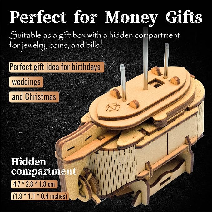 Tesla's Boat-Escape Room Game in a Box-Electronic Puzzle Box-Brain Teaser Puzzle Box-3D Wooden Puzzle for Adults - Money Puzzle Box for Cash Gift - Birthday GiftBox MoneyBox