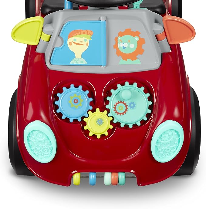 Radio Flyer Busy Buggy, for Toddlers 1-3, 3-in-1 Push Walker Ride On Car with 17 Sensory Activities, Anti-Tip Feature, Under-Seat Storage, Horn and Gears, 42 lb Capacity, Toddler Ride On Toys