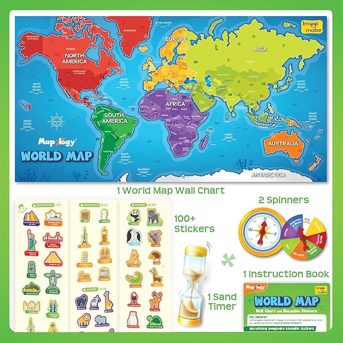 Imagimake Mapology USA Map with Reusable Stickers | 100+ Jelly Stickers | Geography Games & Learning Kids Toys Age 5-8 | Gifts for Boys & Girls Age 5,6,7,8,9,10,11,12 Years Old