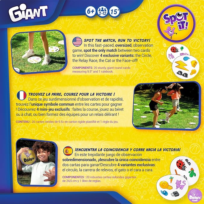 Asmodee Spot It! Giant Card Game - Oversized Matching with 4 Exclusive Mini-Games, Fast-Paced Family Game for Kids & Adults, Ages 6+, 2-12 Players, 15 Minute Playtime, Made by Zygomatic