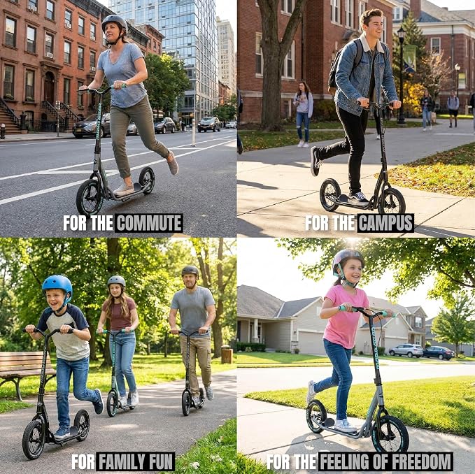 Large Kick Scooter for Adults, Teens & Kids 8-12 with Kickstand – 12" Air-Filled Tires, Wide Deck, Lightweight Steel Frame – Madd Gear Metro Urban Glide 300