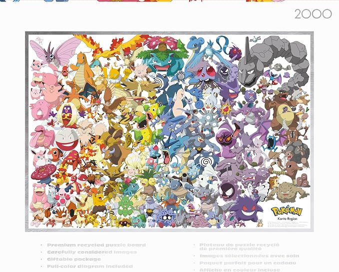 Buffalo Games – 2000 Piece Pokémon Silver Select Kanto 151 Jigsaw Puzzle Colorful Puzzle for Adults – Precision-Cut Pieces, Beautiful Artwork, and Hours of Relaxing Fun
