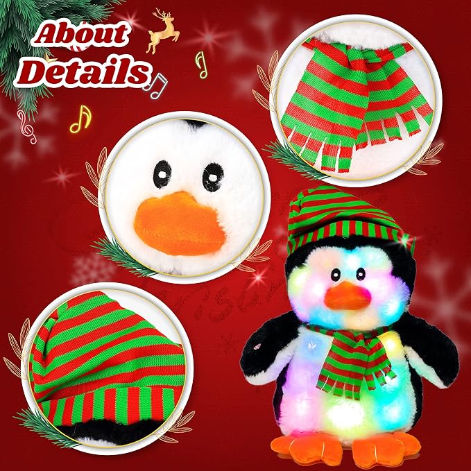 Light-up Plush Penguin LED Stuffed Animal Birthday Christmas Plushies Toy Gifts for Kids Toddler Girls,11“