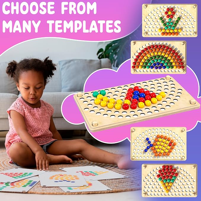 Toddler Wooden Learning Montessori Toys – Preschool educational board bead game Baby Rainbow Stacking Matching Counting Color Sorting for fine Motor Math Skills Boys and Girls for 3 4 5 Years Old