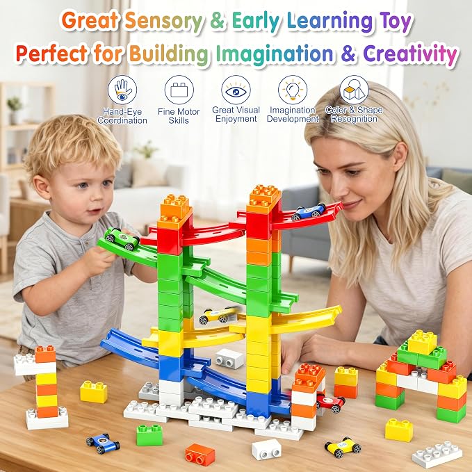 DIY Building Blocks Car Ramp Race Track Toy for Kids, STEM Gift | Creative Blocks, Many Models, Open-Ended Car Ramp Toy for Toddlers to Build, Rebuild & Race