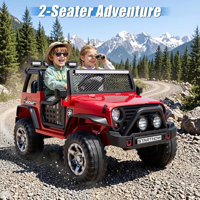 24V 4WD Ride on Truck Car w/800W Motors, Gift Flower, Remote Control, 2 Seater, 3 Speeds, Pop Music, Power 4 Wheels, 24 Volt Ride on Toy Cars for Big Kids Boys Girls, Red