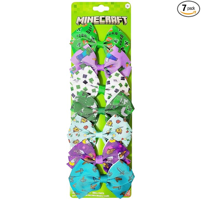 LUV HER Minecraft Kids Hair Bows - 7 Pcs 4 Inch Bundle - Hair Accessories Gift Set - Hair Bows for Kids - Multicolor Hair Clip with Alligator Clip - Ages 3 +