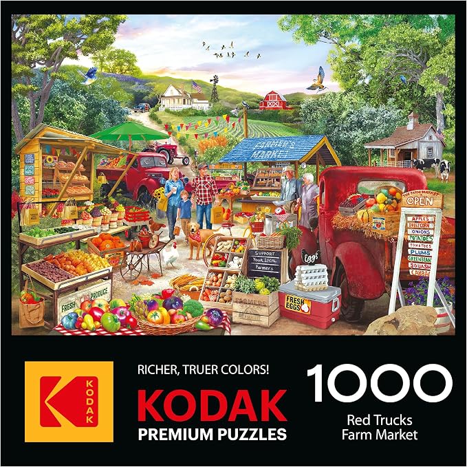 RoseArt - Kodak Premium - Red Trucks Farm Market - 1000 Piece Jigsaw Puzzle for Adults