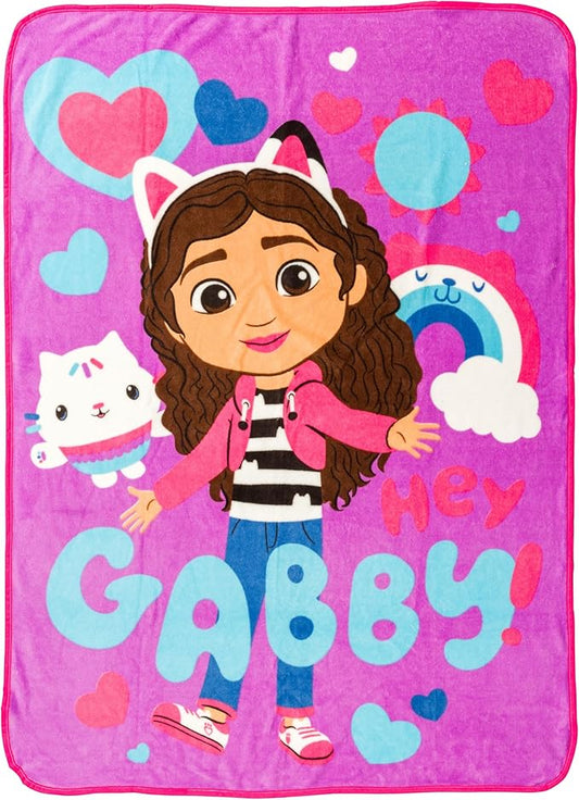 Silver Buffalo Gabby's Dollhouse Cupcake, Hearts, and Rainbows Hey Gabby 45" x 60" Fleece Throw, Soft and Cozy Blanket, 180 GSM