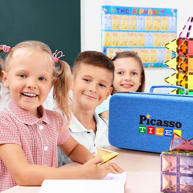 PicassoTiles Magnetic Tile Storage Case 16.5x7.5x3.5in Travel Carry Bag with Handle Water Resistant Organizer Compatible with Magnet Building Block Sets STEM Educational Accessories Oxford Cloth PTA10