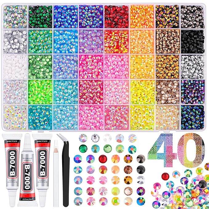 10000Pcs Resin Jelly Rhinestones for Bedazzling, 5mm Mixed-Color Flatback Gems for Diamond Art, Bedazzler Kit with 3Pcs 10ml B7000 Jewelry Glue for Crafting Crafts Book Shoes Nail Art