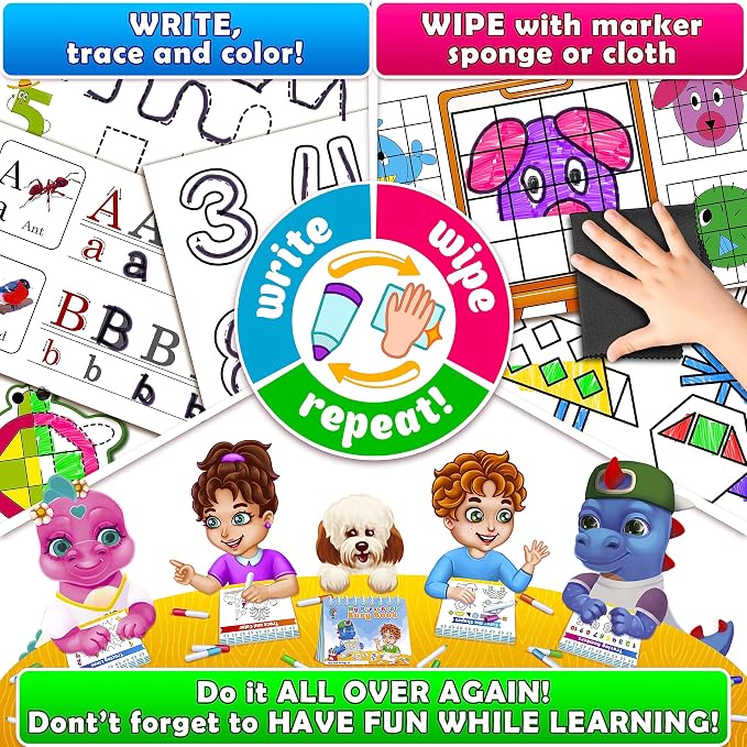 Curious 2 Learn Busy Book for Toddlers 3-5 – Montessori Preschool Learning Activities, Velcro Sensory Toy, Travel Toys Airplane Car, 28 Activities with Carry Bag & Markers – Pre-K Gift Boys Girls