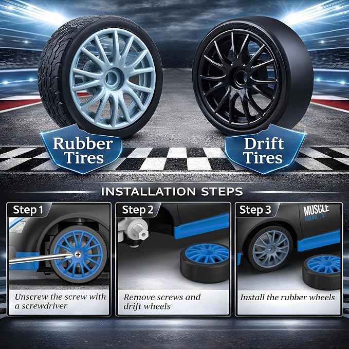 Remote Control Car RC Drift Car 2.4GHz 1:24 Scale 4WD 15KM/H High Speed Model Vehicle with LED Lights Drifting Tire Racing Sport Toy Car for Adults Boys Girls Kids Gift 2Pcs Rechargeable Batteries