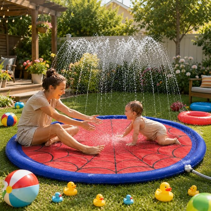 Splash Pad for Kids & Dogs, Upgrade Non-Slip Thicken Backyard Sprinkler Water Pad, Toddler Sprinkler Pool, Summer Outdoor Water Toys