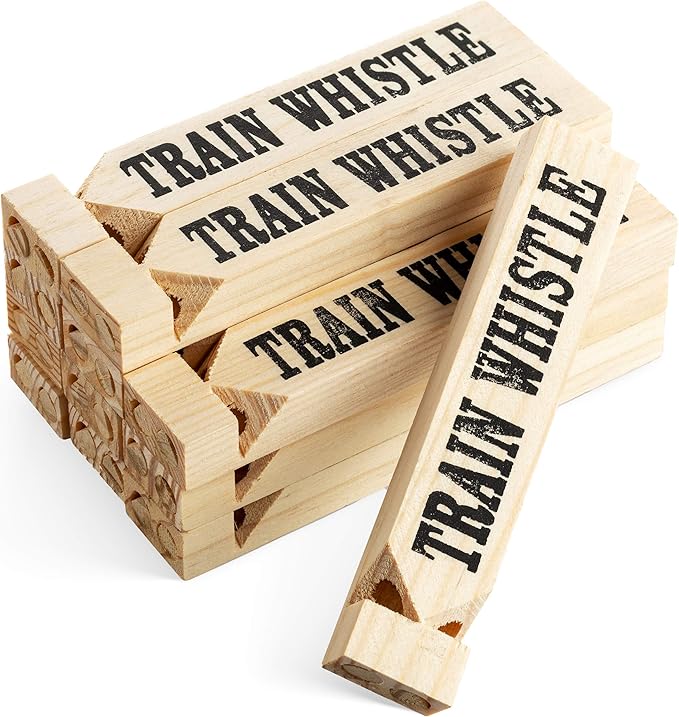 Wooden Train Whistles (Pack of 48) - Wood Train Whistle for Kids, Train Party Favors, Theme Birthday Decorations, Noisemakers, Goodie Bag Filler, Small Game Prizes, Stocking Stuffers