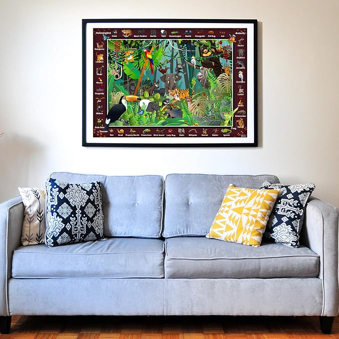 Think2Master Colorful Rainforest Jungle Zoo Animals 100 Pieces Jigsaw Puzzle.Great Gift 23.4” X 16.5”