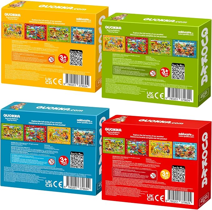 QUOKKA 100 Piece Puzzles for Kids Ages 4-6 – 4xSET Jigsaw Puzzles for Kids Ages 6-8 – Educational Search & Find Game with Animals, Cars for Childrens 5-8 – Toddler Learning Toy Gift for Boys and Girls