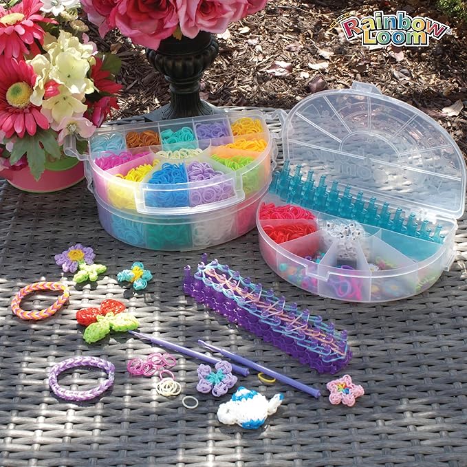 Rainbow Loom: 6,000 Bands Mighty Rainbow Case with 2 Mighty Looms, 6 Cute-tique Charms & 50 Beads – DIY Bracelet & Jewelry Making Kit for Kids 7+