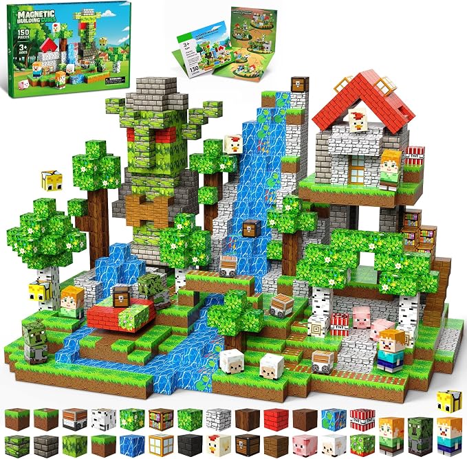 150PCS Magnetic Blocks, Magnetic Building Blocks, Stacking Magnets for Kids, Sensory Toy for STEM Constructions Magnet Blocks for Boys Girls Age 3+, Christmas Birthday Gifts 2.0