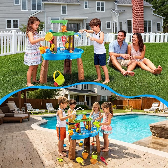 VROGTIK Water Table for Toddlers 3-5, Kids Sand Water Table with Fishing Game Set, Sensory Play Table Toys for Outdoor Pool Beach Backyard Summer Birthday Gift for Boys Outside Toys for Toddler
