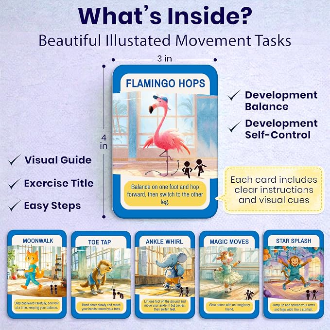 QUOKKA Active Movement Game for Kids Ages 4–8 – Animal-Themed Card Set with 50 Movement Tasks for Indoor & Outdoor Brain Breaks, Home & Classroom Activities