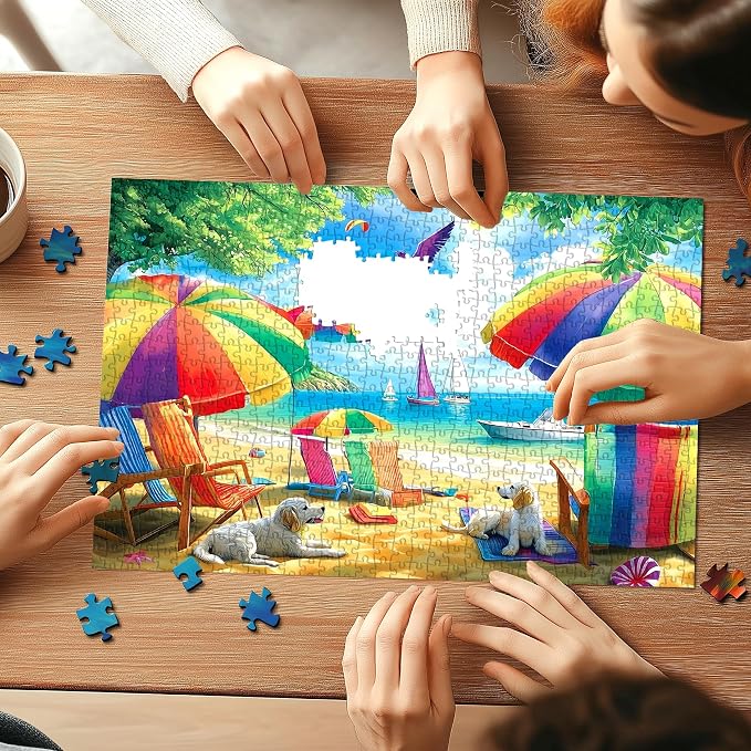 1000 Piece Puzzle for Adults - Beachside Umbrellas Puzzle with Letters on Back 27.5"x19.7", Nature Lovers Challenging Adult Puzzle, Hard Puzzle for Adults Relax, Art Gift, Family Game Night
