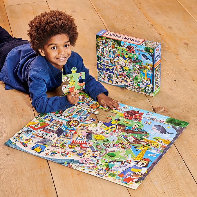 eeBoo 36 Piece Giant Floor Puzzle - Friendly Town Children's Puzzle Community Themed, Large Pieces for Small Hands to Develop Motor Skills