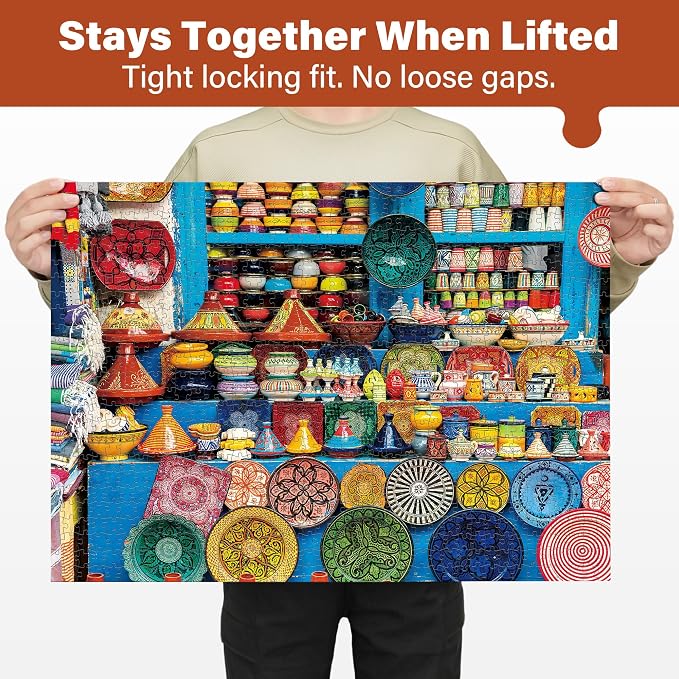 BenBen 1000 Piece Jigsaw Puzzle for Adults, Moroccan Pottery, Jigsaw Puzzle with Letters or Patterns on Back, Challenging Puzzle for Game Night
