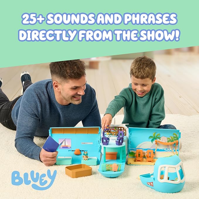Bluey 3-in-1 Transforming Airplane Toys for Kids, Resort & Boat | Includes 15 accessories, 5 figures, and 25+ sounds from the show for toy figures & playsets fans ages 3+