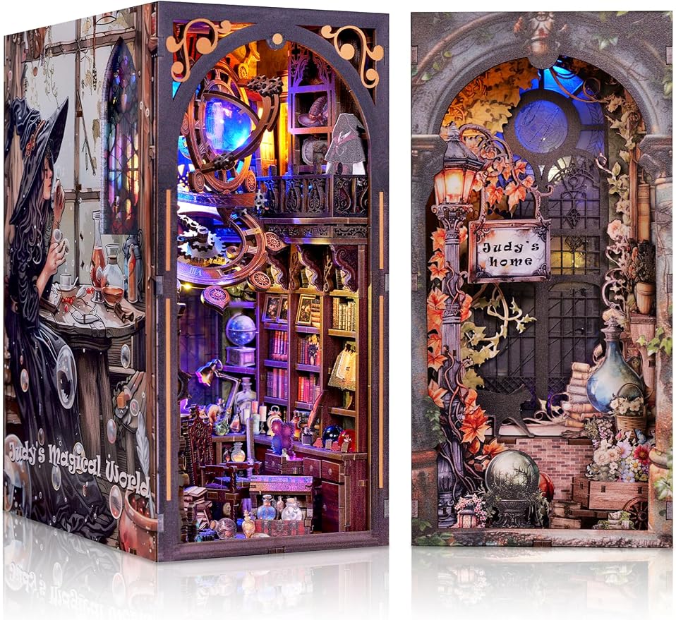 Book Nook Kit DIY Miniature House Dollhouse Judy's Magic World | 3D Wooden, Bookshelf Nook Story, Mini House Gifts, For Adults