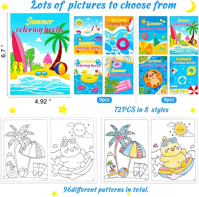 90shine 72PCS Summer Coloring Books for Kids in Bulk Ages 4-8, End of The Year Gifts from Teacher for Students Beach Pool Birthday Party Favors