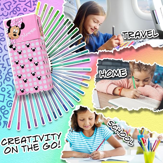 Disney Minnie Mouse Coloring Pens for Kids, 60Pcs Fine Tip Markers Art Supplies - Girls Gifts (Pink)