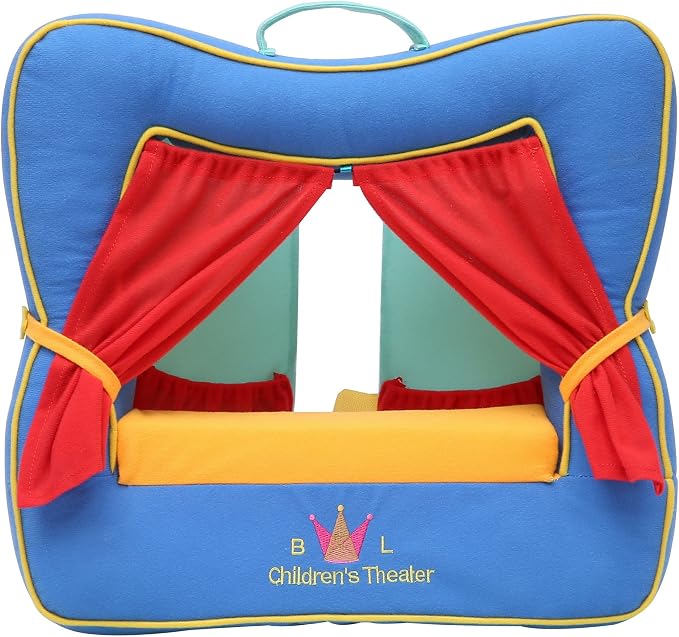 Finger Puppet Theater Stage by Better Line - Set Includes 6 Finger Family Puppets - Portable Plush Finger Puppet Theater is the Best Preschool Kids (Blue)