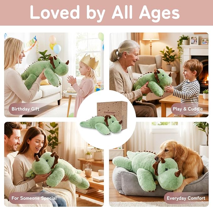 Niuniu Daddy Weighted Dinosaur Stuffed Animal for Kids & Adults, 20 Inch 3.3lb Large Plush Toy with Soft Fur, Weighted Plushies Pillow for Sensory Calm, Huggable Gift for Everyday Comfort