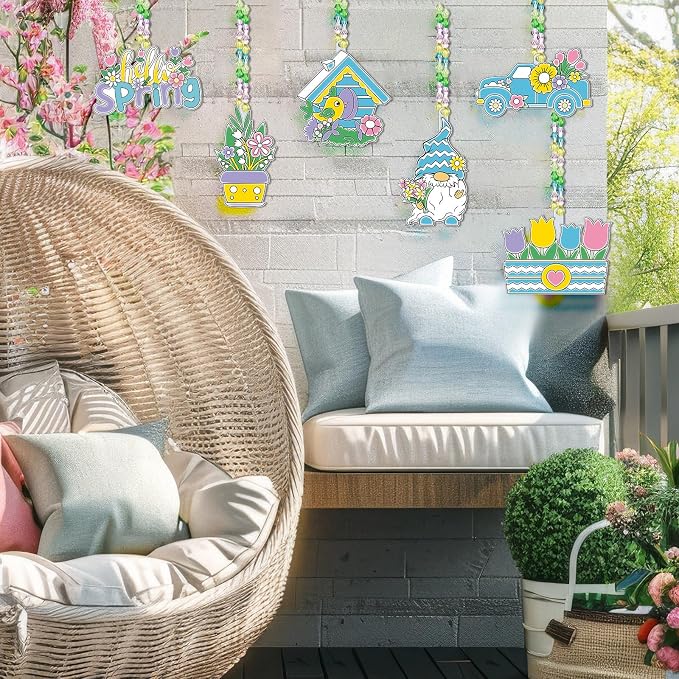 Pasimy 36 Sets Spring Crafts Kits Bulk Spring Suncatchers DIY Paint Your Own Flower Butterfly Gnome Bird Hanging Ornaments Pastel Watercolor Arts Gifts for Classroom Activities Project Window Decor
