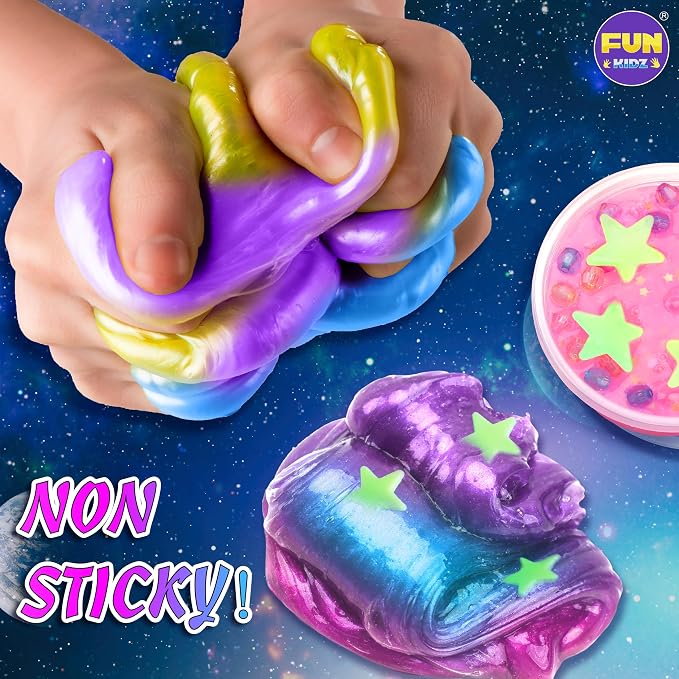 Toy Galaxy Slime Kit for Boys Girls 10-12, FunKidz Ultimate Metallic Slime Making Kit for Kids Ages 8-12 DIY Glow Galactic Globe Shape Fun Slime Gifts