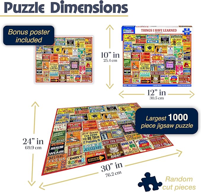 White Mountain 1000 Piece Jigsaw Puzzle Funny Quote Collage Puzzles with Large Pieces, Gifts for Adults and Family 24"x30" - Things I Have Learned