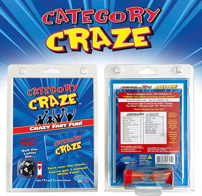 Category Craze - The Simple, Fast-paced, dice-Rolling, Category Card Game for Families or Parties! Ages 12 and up. 2 or More Players or Teams!
