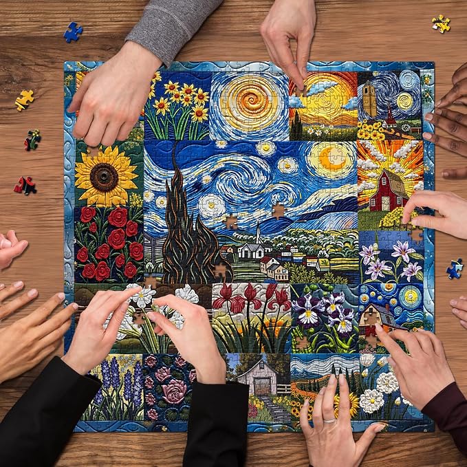 PICKFORU Van Gogh's Rhapsody Puzzles for Adults 1000 Pieces, Starry Night Flower Art Jigsaw Puzzles, Oil Painting Theme as Home Decor