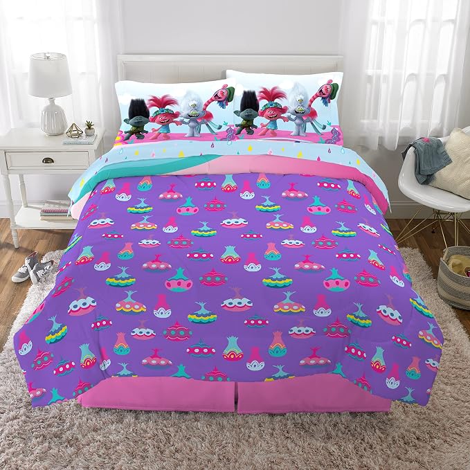 Franco Kids Bedding Super Soft Microfiber Comforter and Sheet Set, 5 Piece Full Size, Trolls World Tour