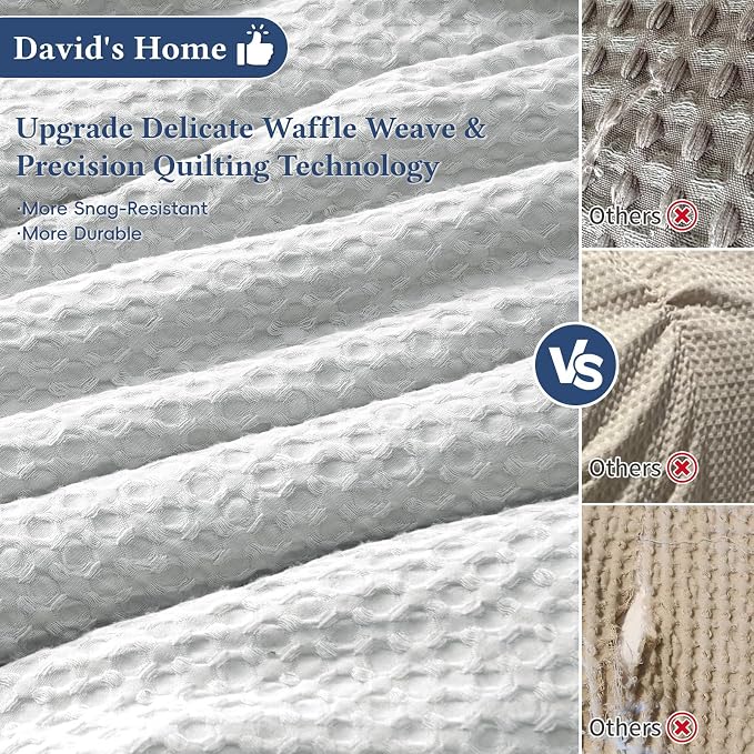 David's Home Waffle Weave Comforter Set 3PCS King Size, Soft Breathable Lightweight Cozy Skin-Friendly Warm for All Season, Elegant Aesthetic Home Decor Bedding Set with Pillow Shams, Light Grey