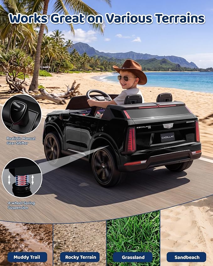 Firstness 2 Seater Ride on Car for Kids 24V Licensed Cadillac Escalade IQ Powered Wheels with Remote Control 400W Electric Ride on Toy with 3 Speed Light Music 7AH Battery Car for Kids Ages 3-8, Black