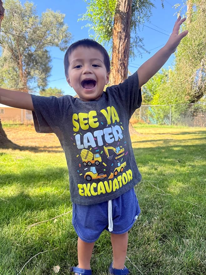 Lovekider Cotton Shirt for 3-6T Boys Truck Dinosaur Toddler Kids T-Shirt Short Sleeve Excavator Construction T-Rex Tee Shirts