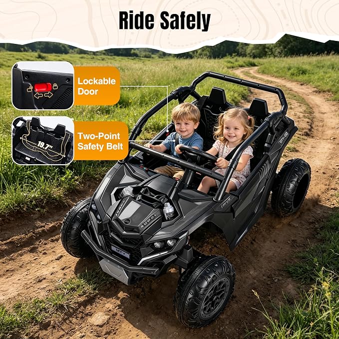 Firstness 24V Ride on Toys 800W Electric Remote Control Ride on Cars for Kids 2-Seater Riding Cars for Kids Ages 3-8, 3 Speed Mode, Music, LED Light, Off-Road UTV Ride on Truck for Boys & Girls, Black